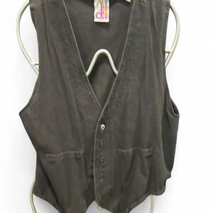 Retro black 90s 100% cotton button up vest size L (L2) 21.5" ptp